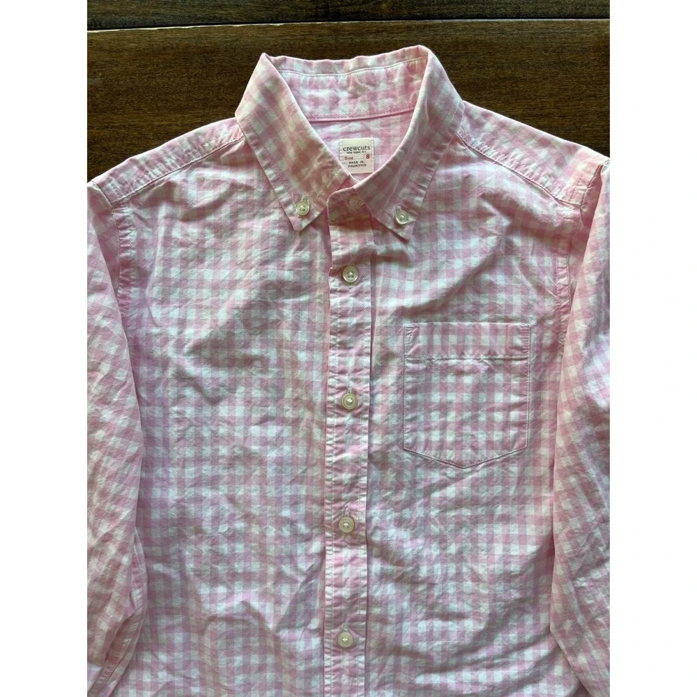 Crewcuts Pink‎ Gingham Button Down Shirt Kids Size 8 Long Sleeve Cotton - Picture 7 of 8